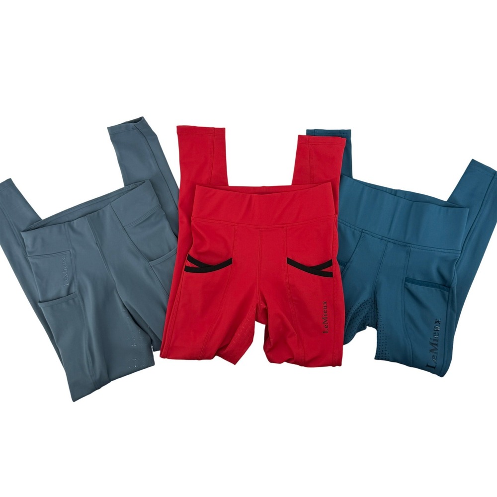 Lot of 3 LeMieux Young Rider Pull Ons Breeches Leggings 9-10 Yrs Teal Red Blue